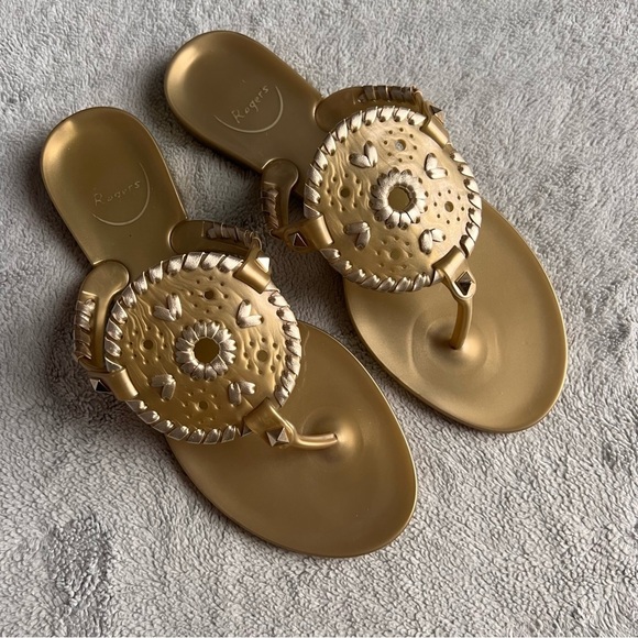 Jack Rogers Georgica Jelly Slip-On Whipstitch Gold Thong Flip Flop Sandals Sz 6 - Picture 1 of 12
